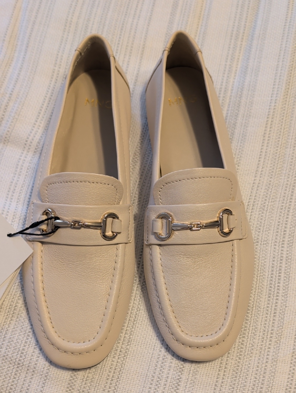 Mango Beige Leather Loafers with Silver Bit
